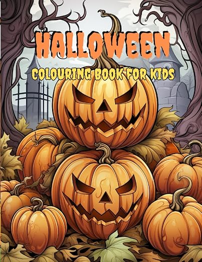 Halloween Colouring Book for Kids cover: a pile of grinning jack-o'-lanterns